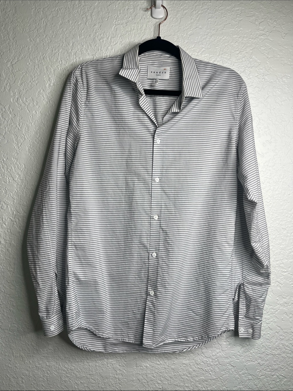SANDRO Paris White Blue Striped Long Sleeve Button Up Shirt Size S